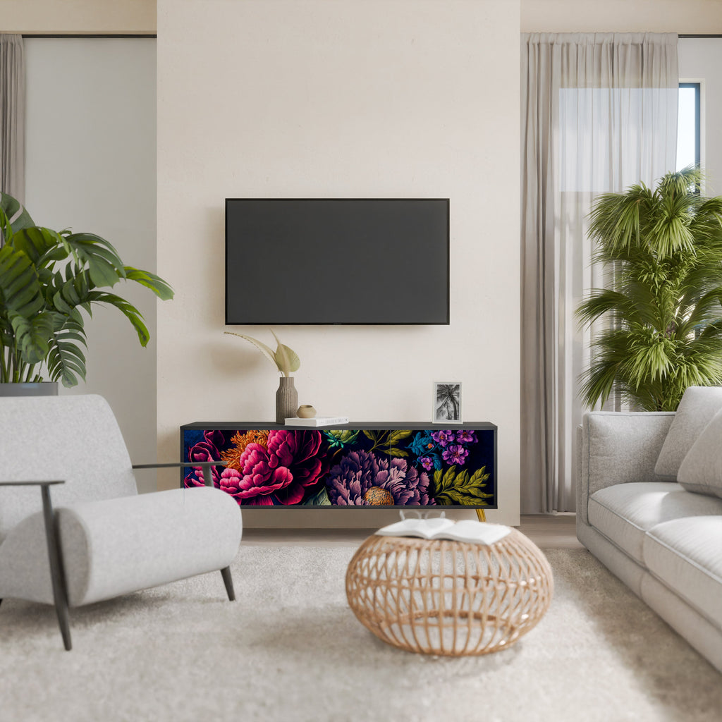 Βάση τηλεόρασης BLOOMING ELEGANCE 3 πορτών σε μαύρο φινίρισμα