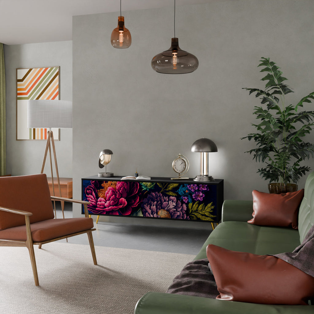 Βάση τηλεόρασης BLOOMING ELEGANCE 3 πορτών σε μαύρο φινίρισμα