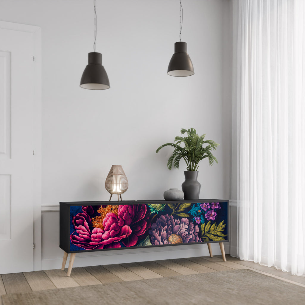 Βάση τηλεόρασης BLOOMING ELEGANCE 3 πορτών σε μαύρο φινίρισμα