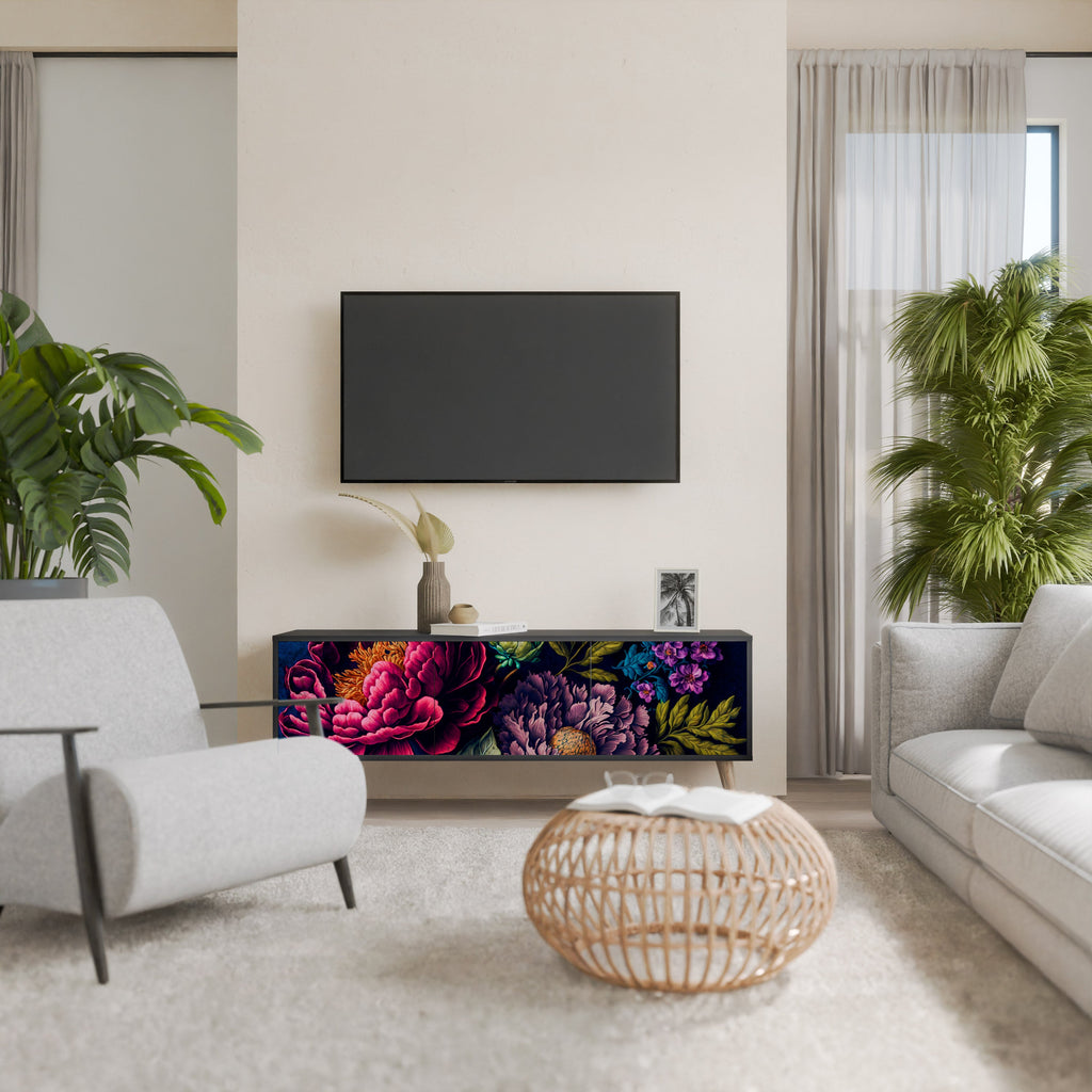 Βάση τηλεόρασης BLOOMING ELEGANCE 3 πορτών σε μαύρο φινίρισμα