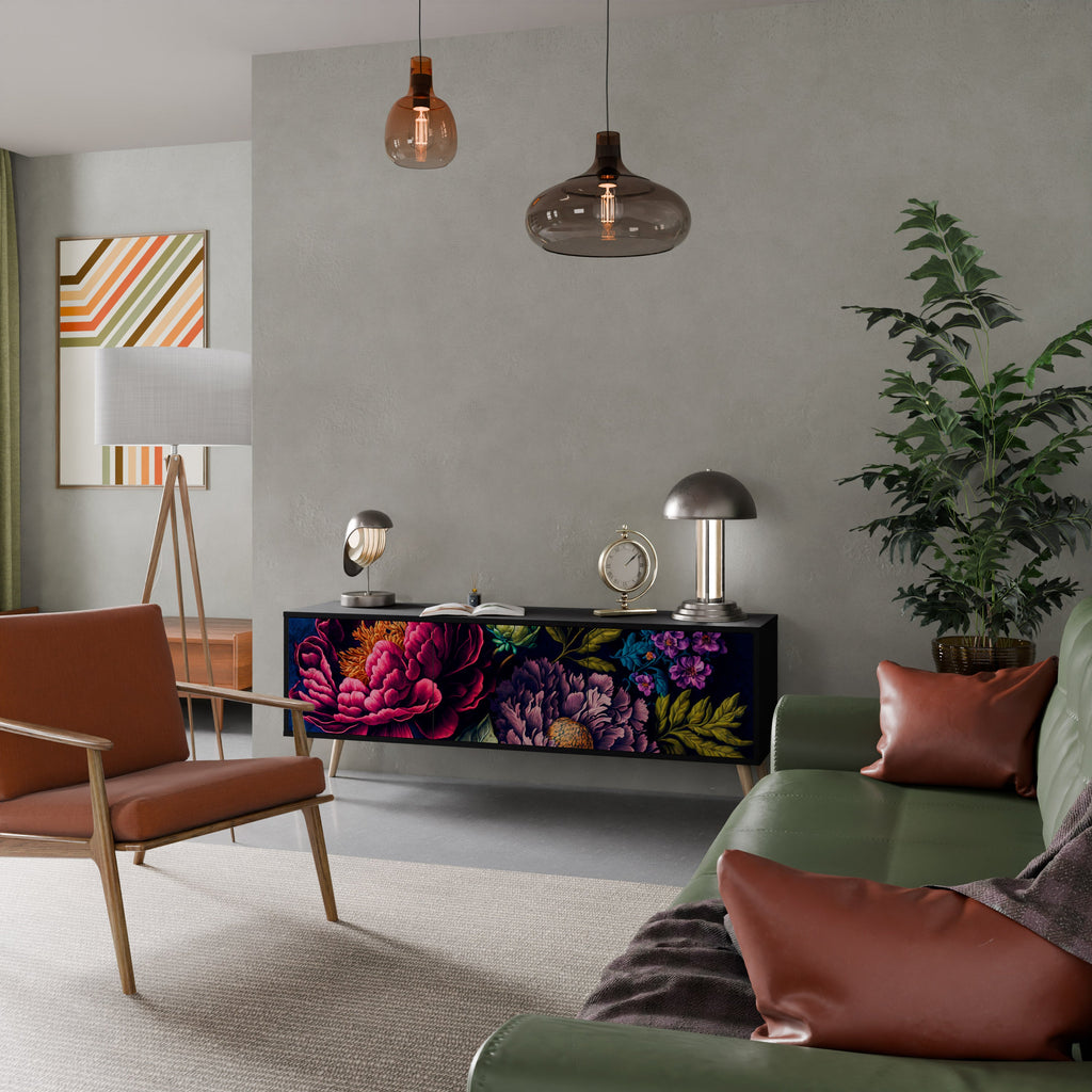 Βάση τηλεόρασης BLOOMING ELEGANCE 3 πορτών σε μαύρο φινίρισμα