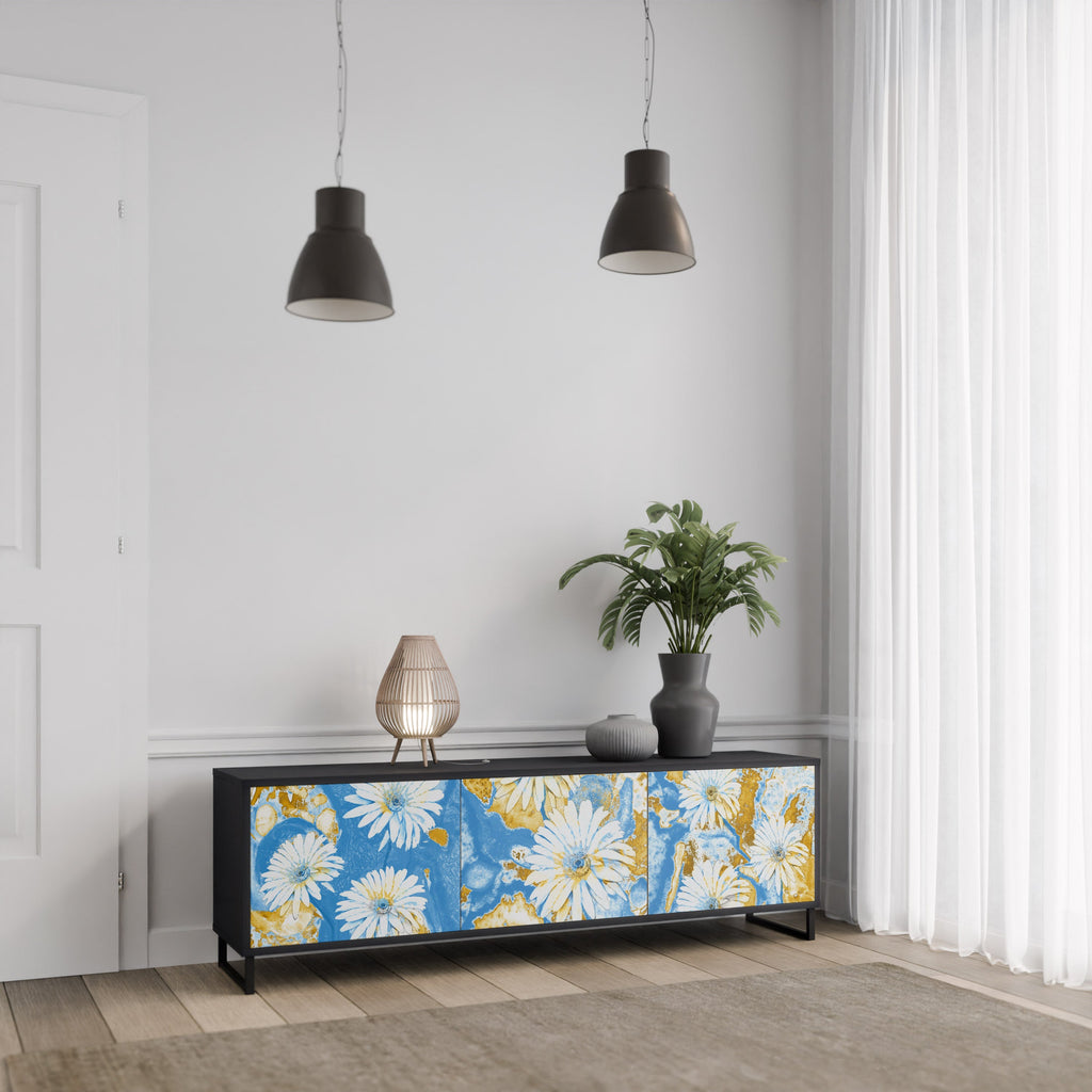 Βάση τηλεόρασης DAISY LUXE με 3 πόρτες σε μαύρο φινίρισμα