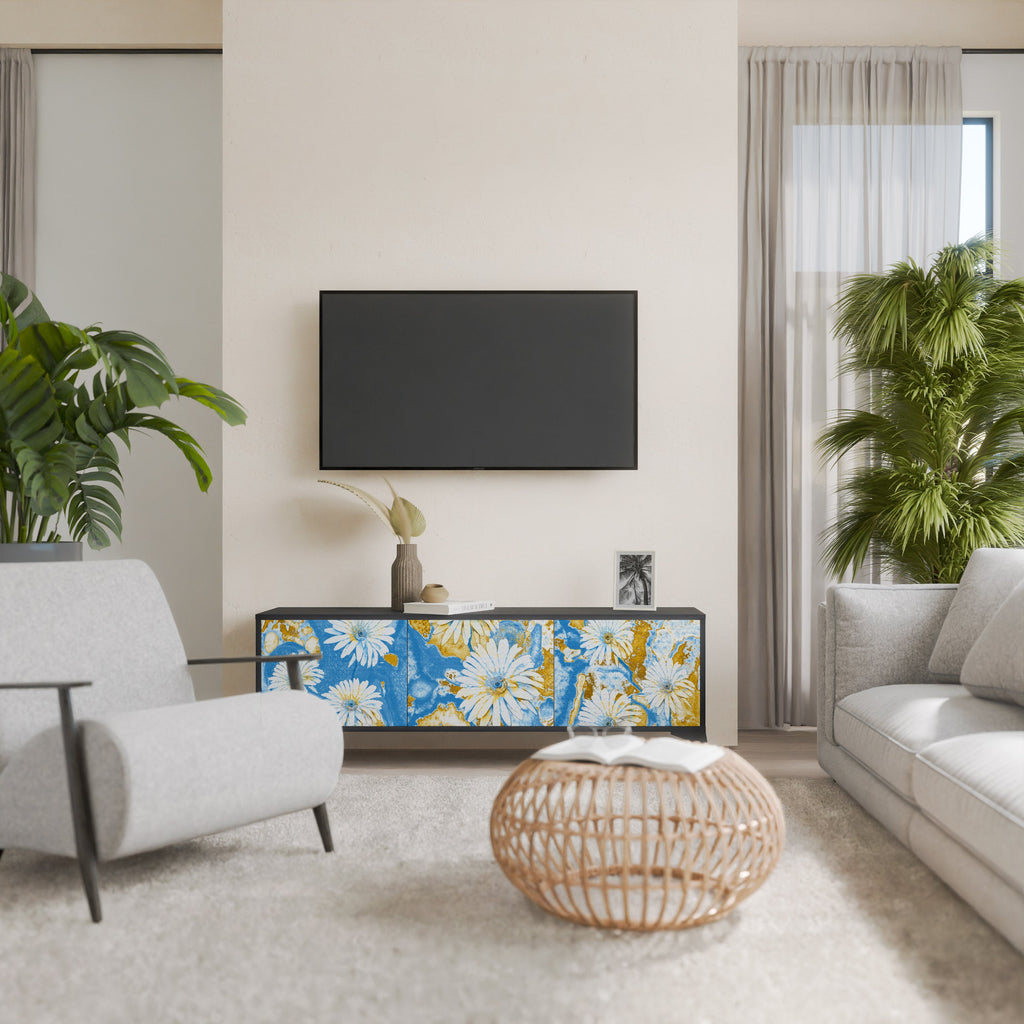 Βάση τηλεόρασης DAISY LUXE με 3 πόρτες σε μαύρο φινίρισμα