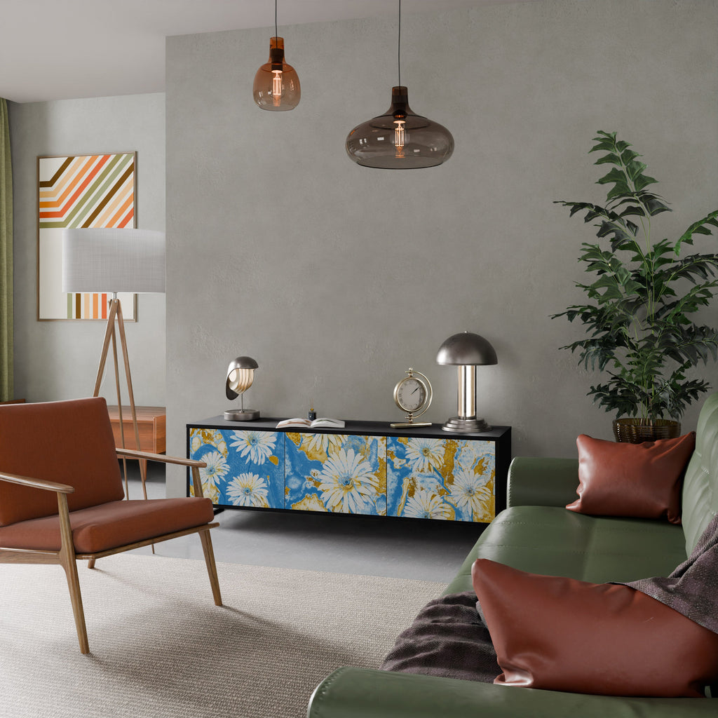 Βάση τηλεόρασης DAISY LUXE με 3 πόρτες σε μαύρο φινίρισμα