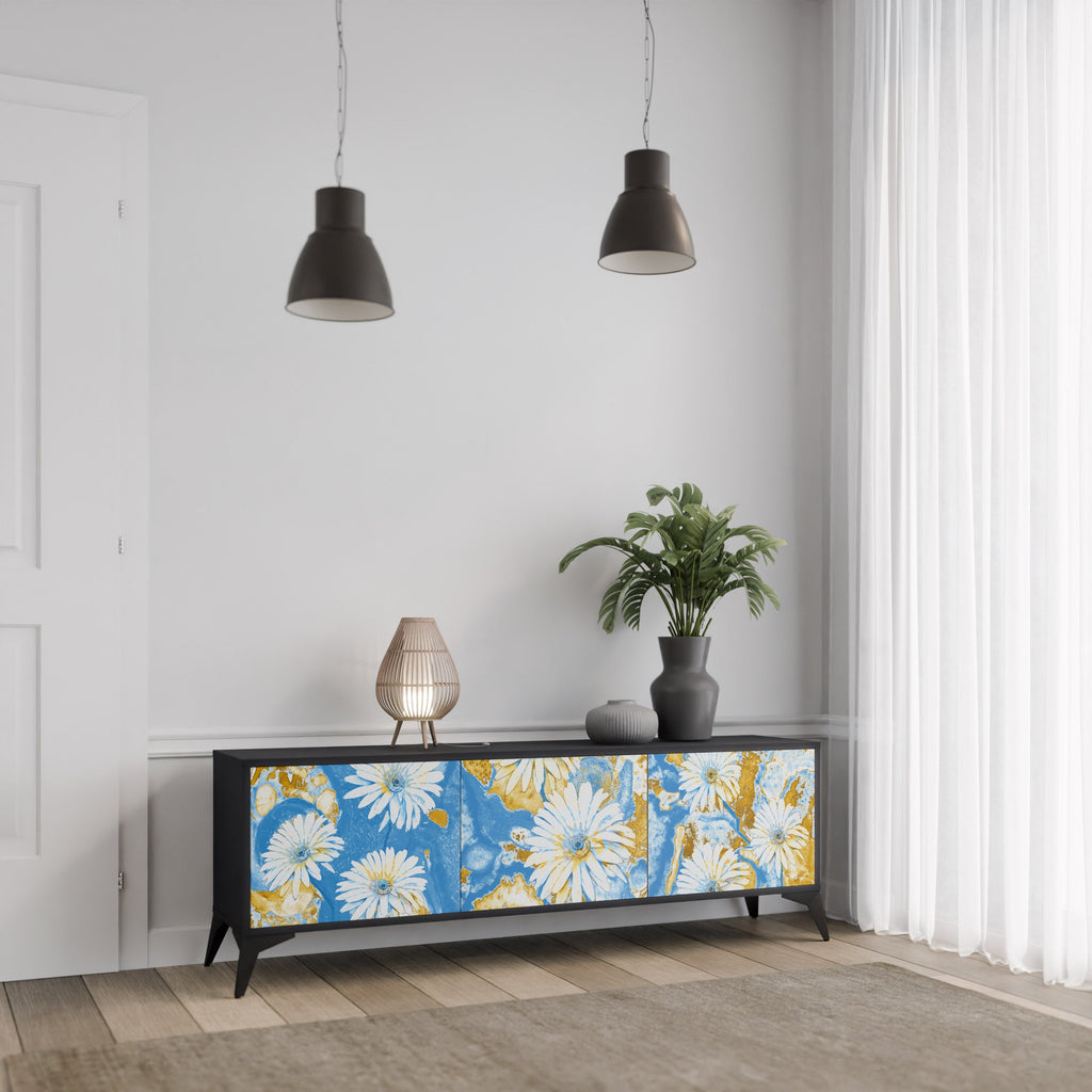 Βάση τηλεόρασης DAISY LUXE με 3 πόρτες σε μαύρο φινίρισμα