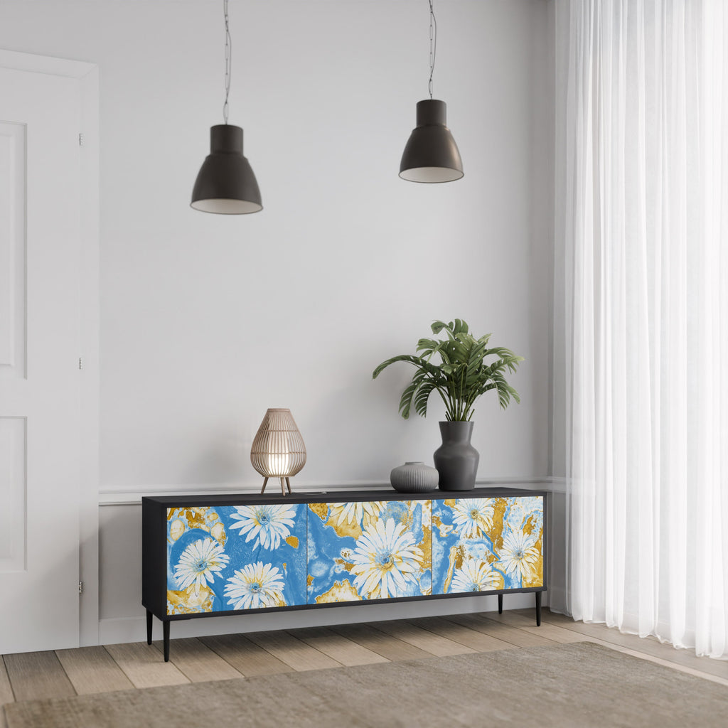 Βάση τηλεόρασης DAISY LUXE με 3 πόρτες σε μαύρο φινίρισμα