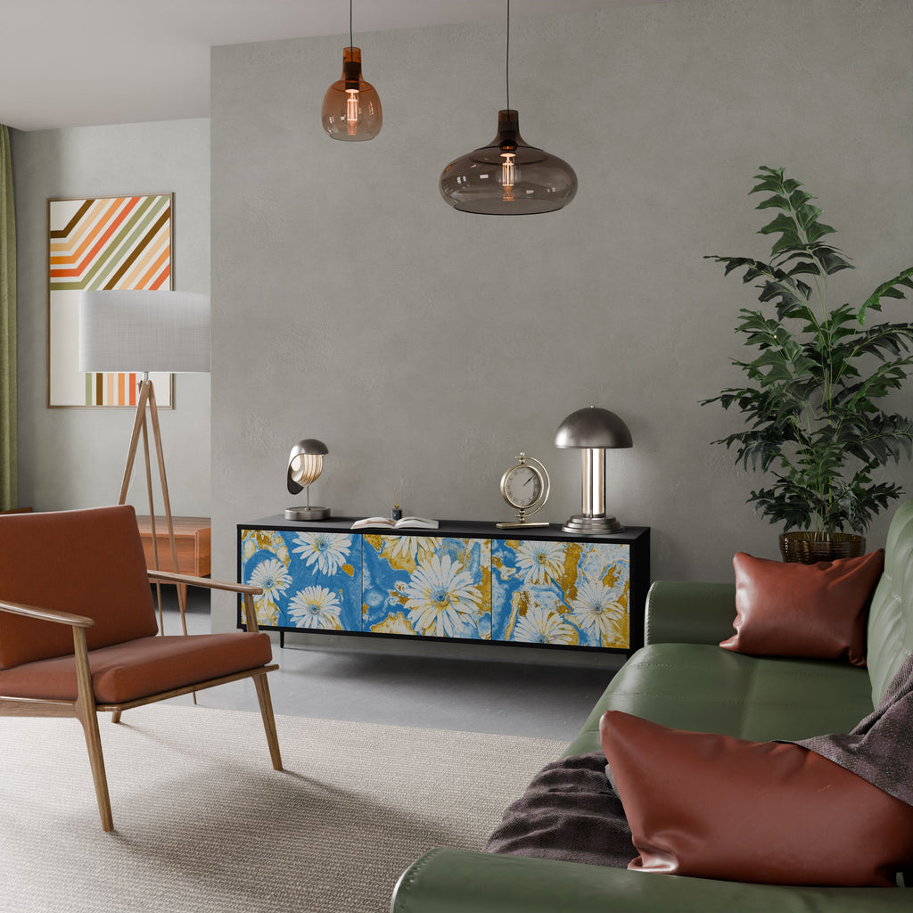 Βάση τηλεόρασης DAISY LUXE με 3 πόρτες σε μαύρο φινίρισμα