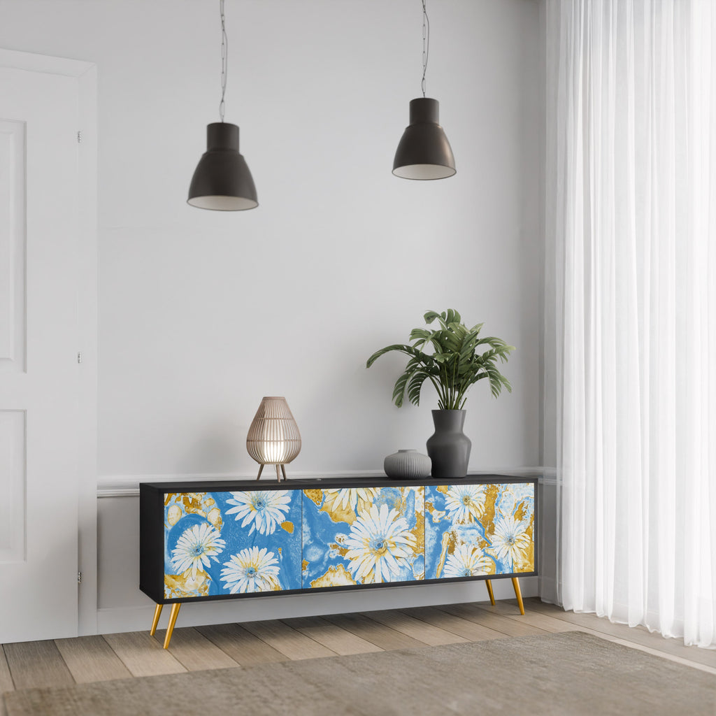 Βάση τηλεόρασης DAISY LUXE με 3 πόρτες σε μαύρο φινίρισμα