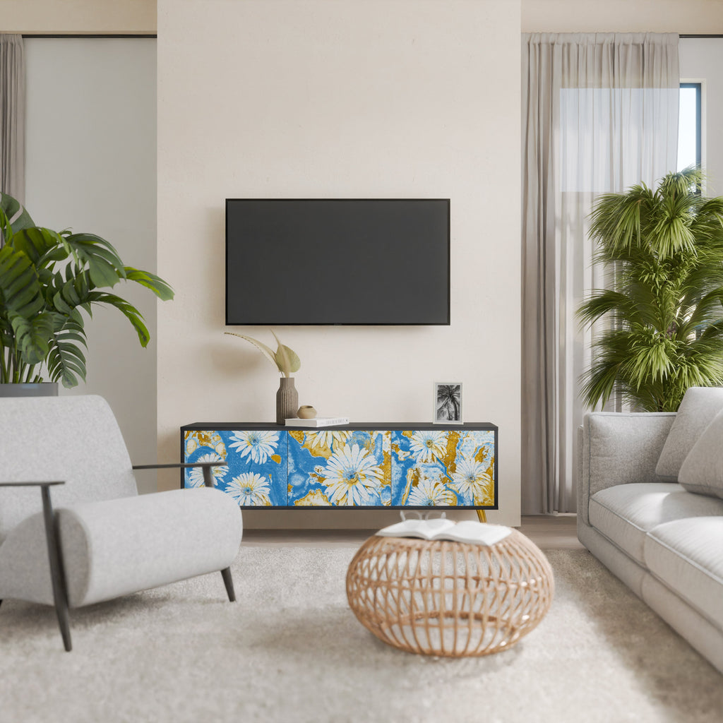 Βάση τηλεόρασης DAISY LUXE με 3 πόρτες σε μαύρο φινίρισμα