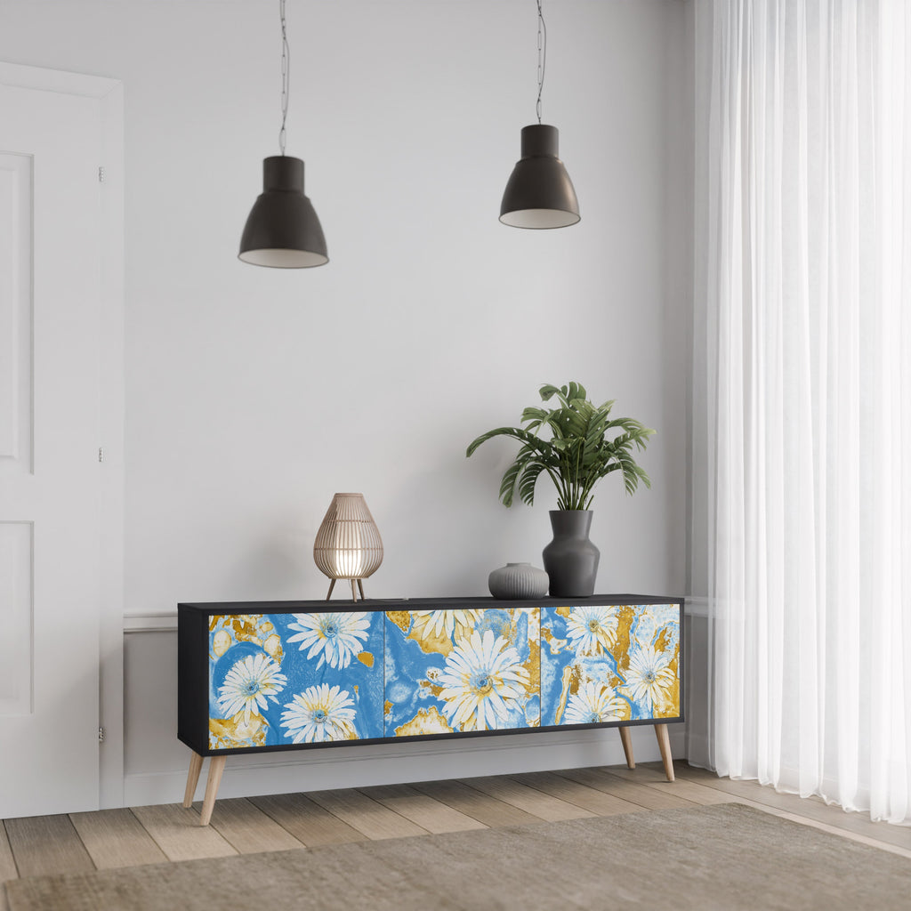 Βάση τηλεόρασης DAISY LUXE με 3 πόρτες σε μαύρο φινίρισμα