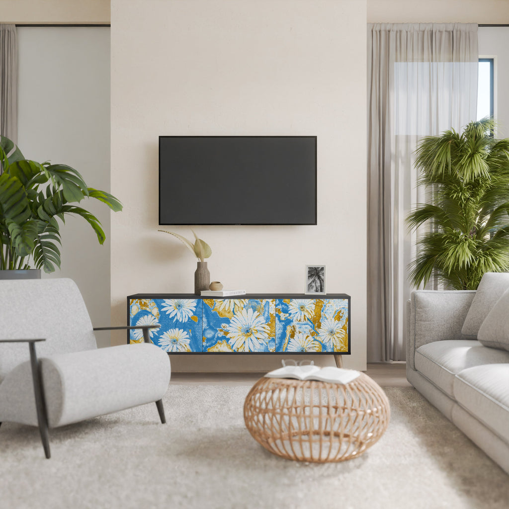 Βάση τηλεόρασης DAISY LUXE με 3 πόρτες σε μαύρο φινίρισμα
