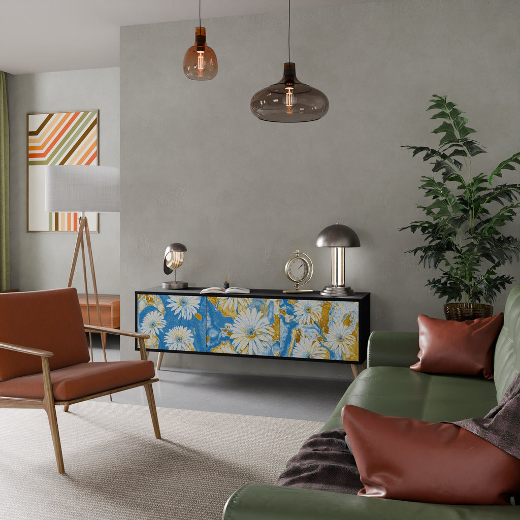 Βάση τηλεόρασης DAISY LUXE με 3 πόρτες σε μαύρο φινίρισμα