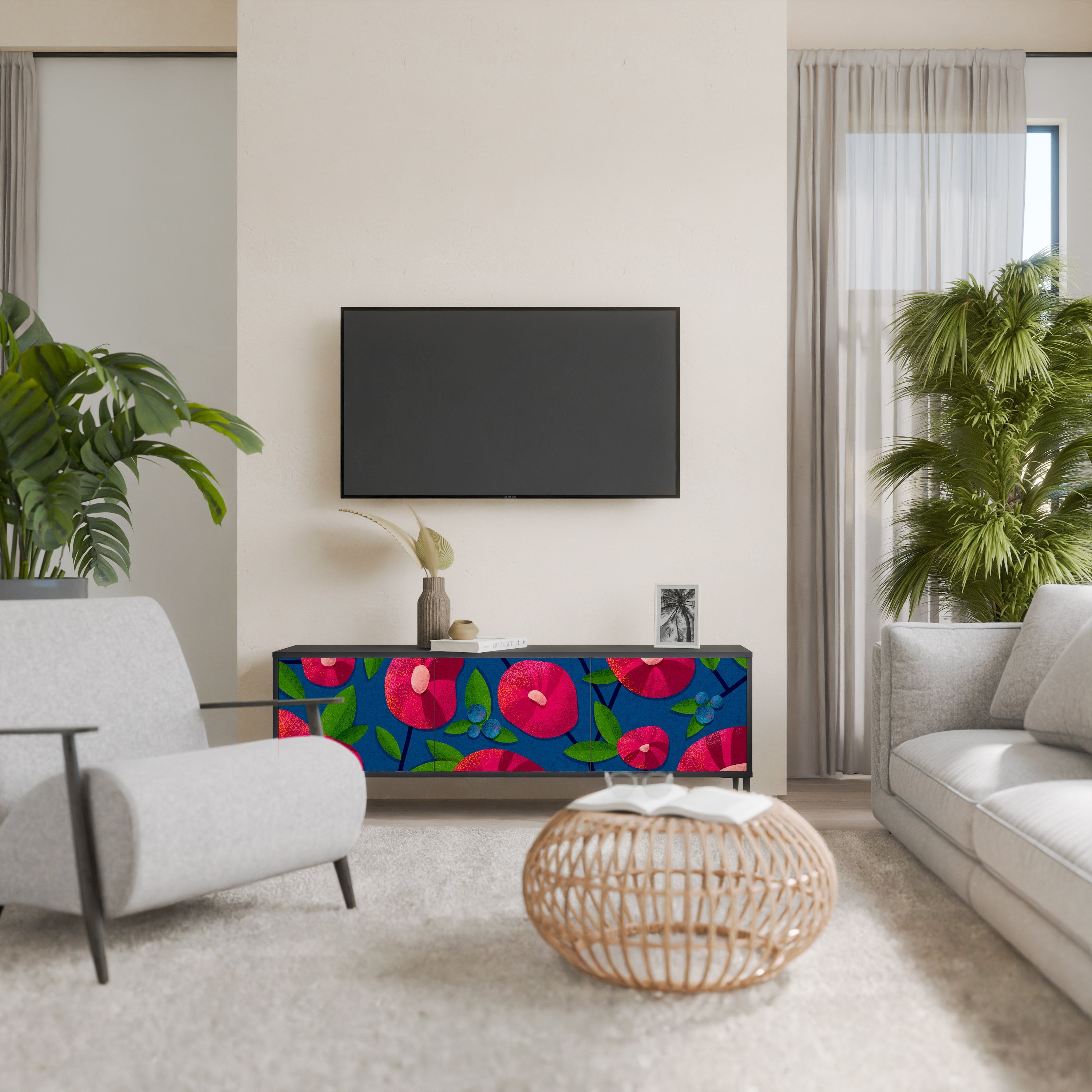 SPRING THOUGHTS 3-Door TV Stand in Black Finish
