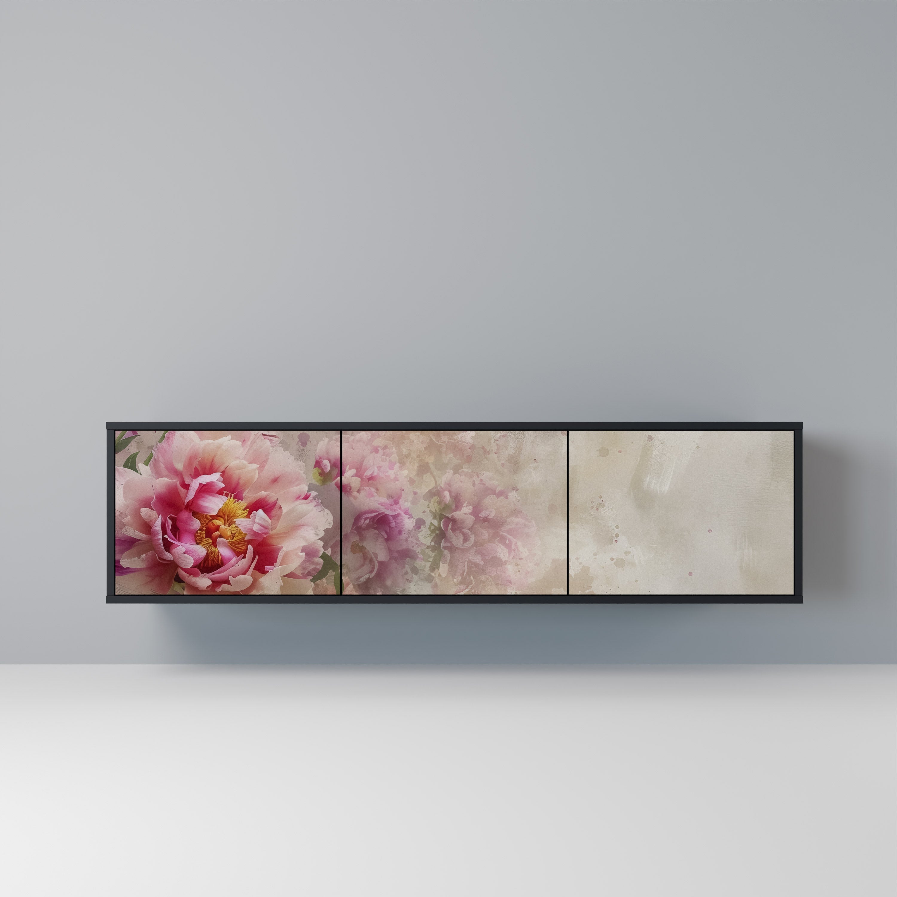 Βάση τηλεόρασης PEONY WHISPER 3θυρη σε μαύρο φινίρισμα