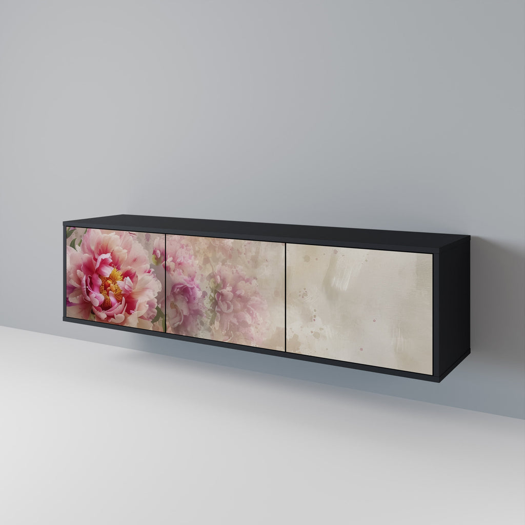 Βάση τηλεόρασης PEONY WHISPER 3θυρη σε μαύρο φινίρισμα