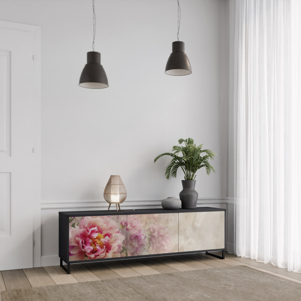 Βάση τηλεόρασης PEONY WHISPER 3θυρη σε μαύρο φινίρισμα