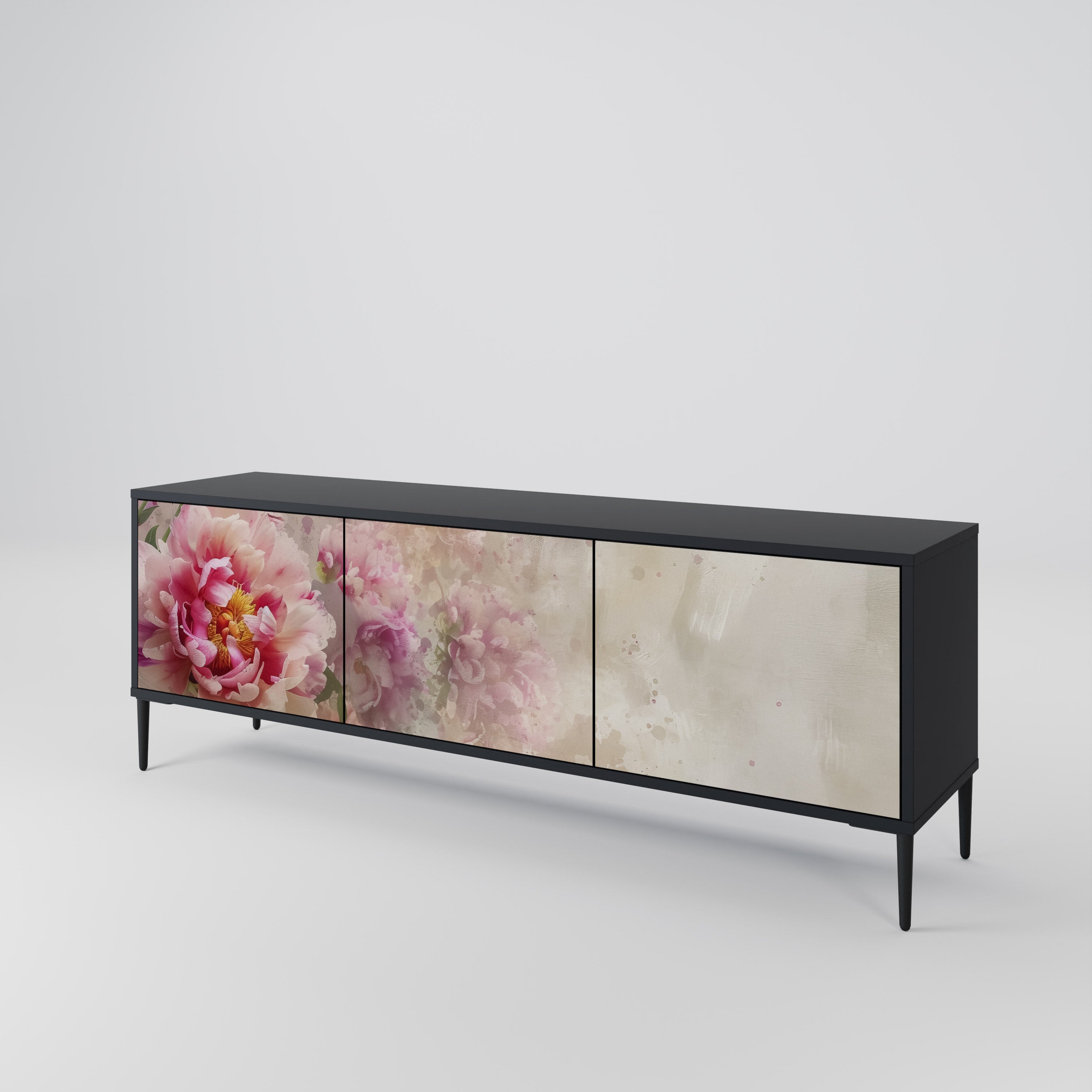 Βάση τηλεόρασης PEONY WHISPER 3θυρη σε μαύρο φινίρισμα