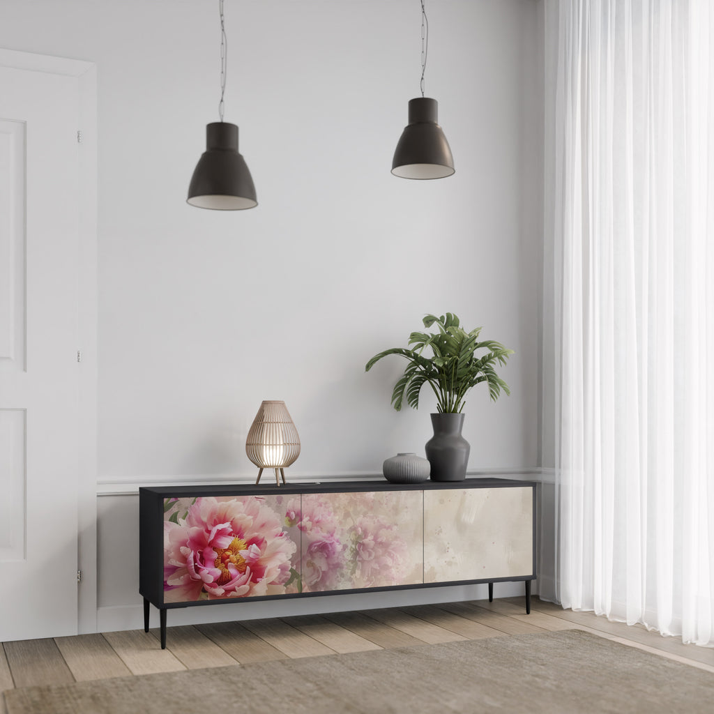 Βάση τηλεόρασης PEONY WHISPER 3θυρη σε μαύρο φινίρισμα