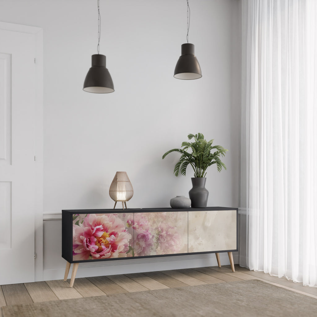 Βάση τηλεόρασης PEONY WHISPER 3θυρη σε μαύρο φινίρισμα