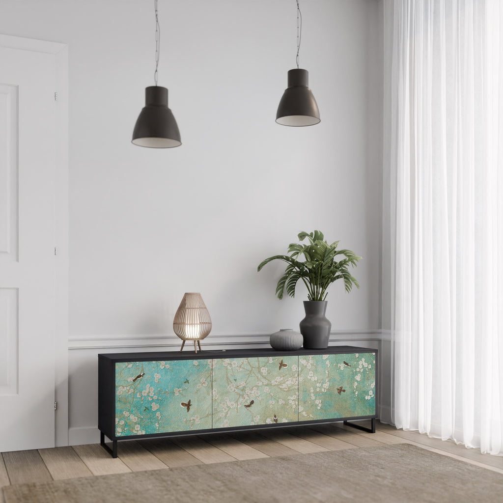 Βάση τηλεόρασης BLOOMING CHARM με 3 πόρτες σε μαύρο φινίρισμα