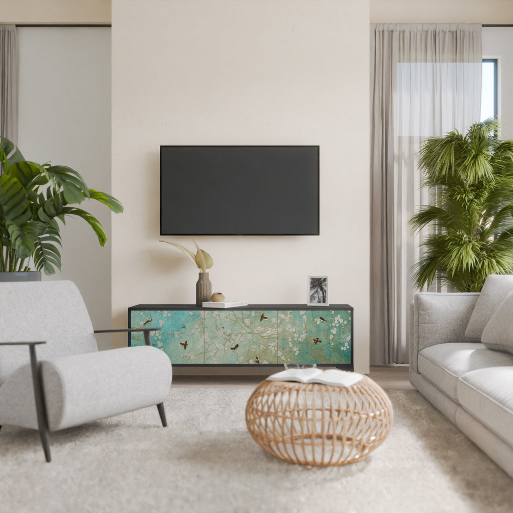 Βάση τηλεόρασης BLOOMING CHARM με 3 πόρτες σε μαύρο φινίρισμα