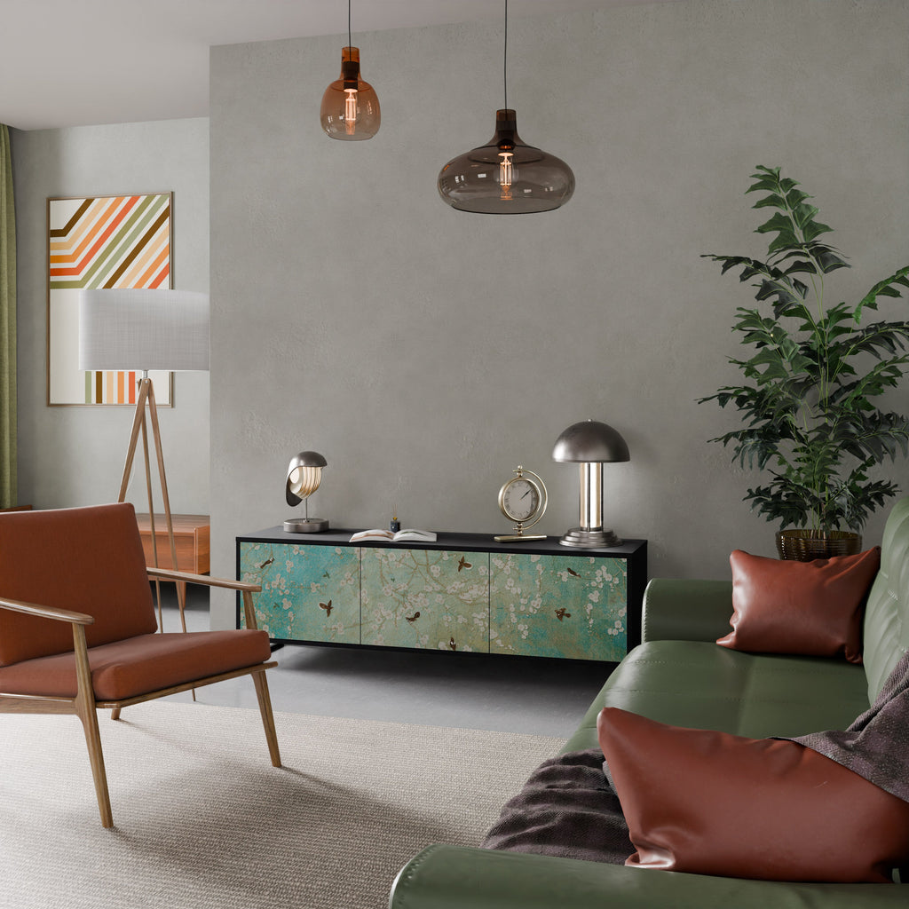Βάση τηλεόρασης BLOOMING CHARM με 3 πόρτες σε μαύρο φινίρισμα