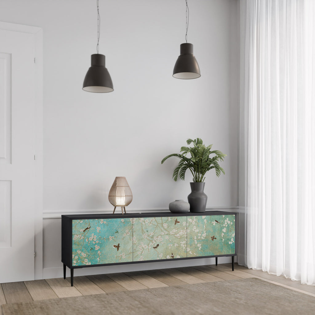 Βάση τηλεόρασης BLOOMING CHARM με 3 πόρτες σε μαύρο φινίρισμα