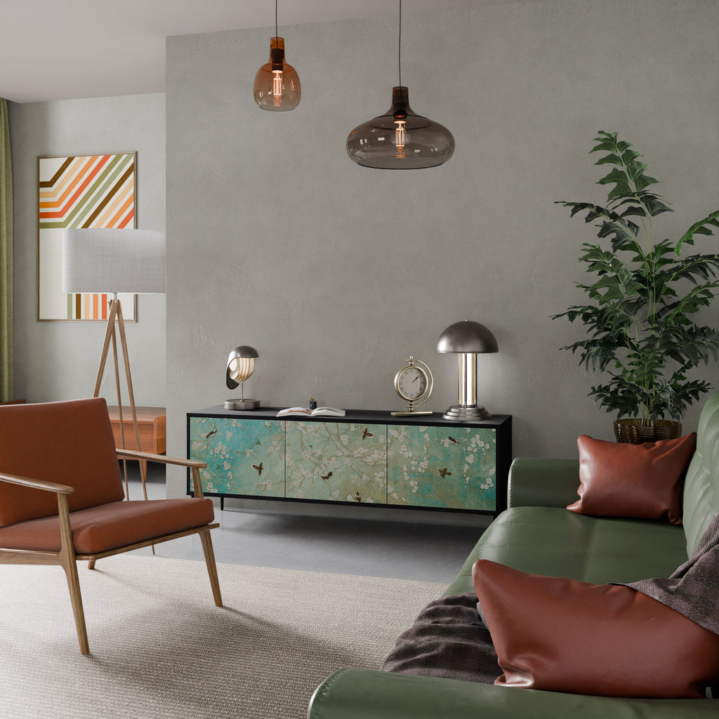 Βάση τηλεόρασης BLOOMING CHARM με 3 πόρτες σε μαύρο φινίρισμα