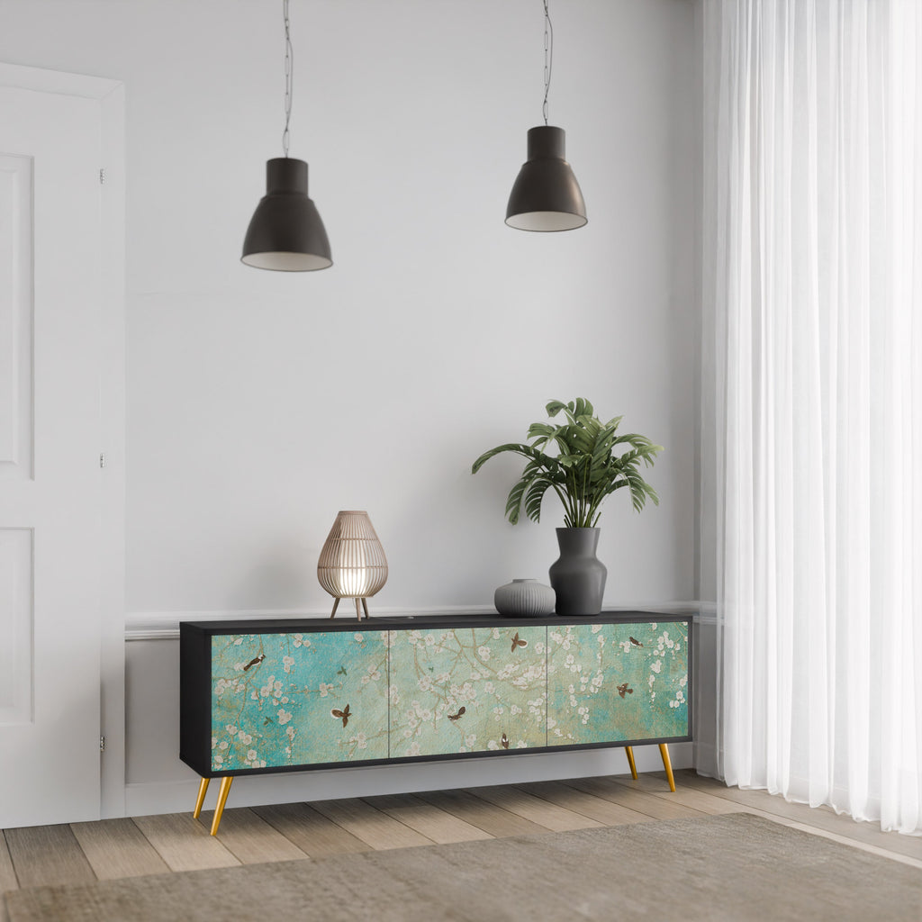 Βάση τηλεόρασης BLOOMING CHARM με 3 πόρτες σε μαύρο φινίρισμα