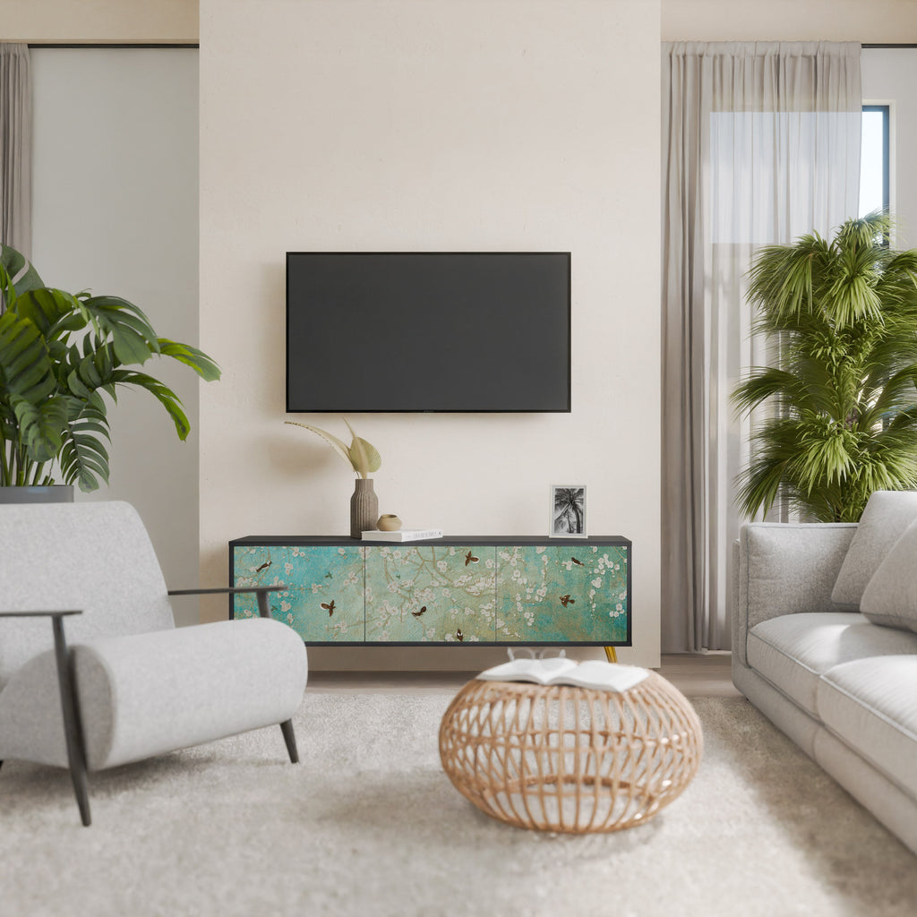 Βάση τηλεόρασης BLOOMING CHARM με 3 πόρτες σε μαύρο φινίρισμα