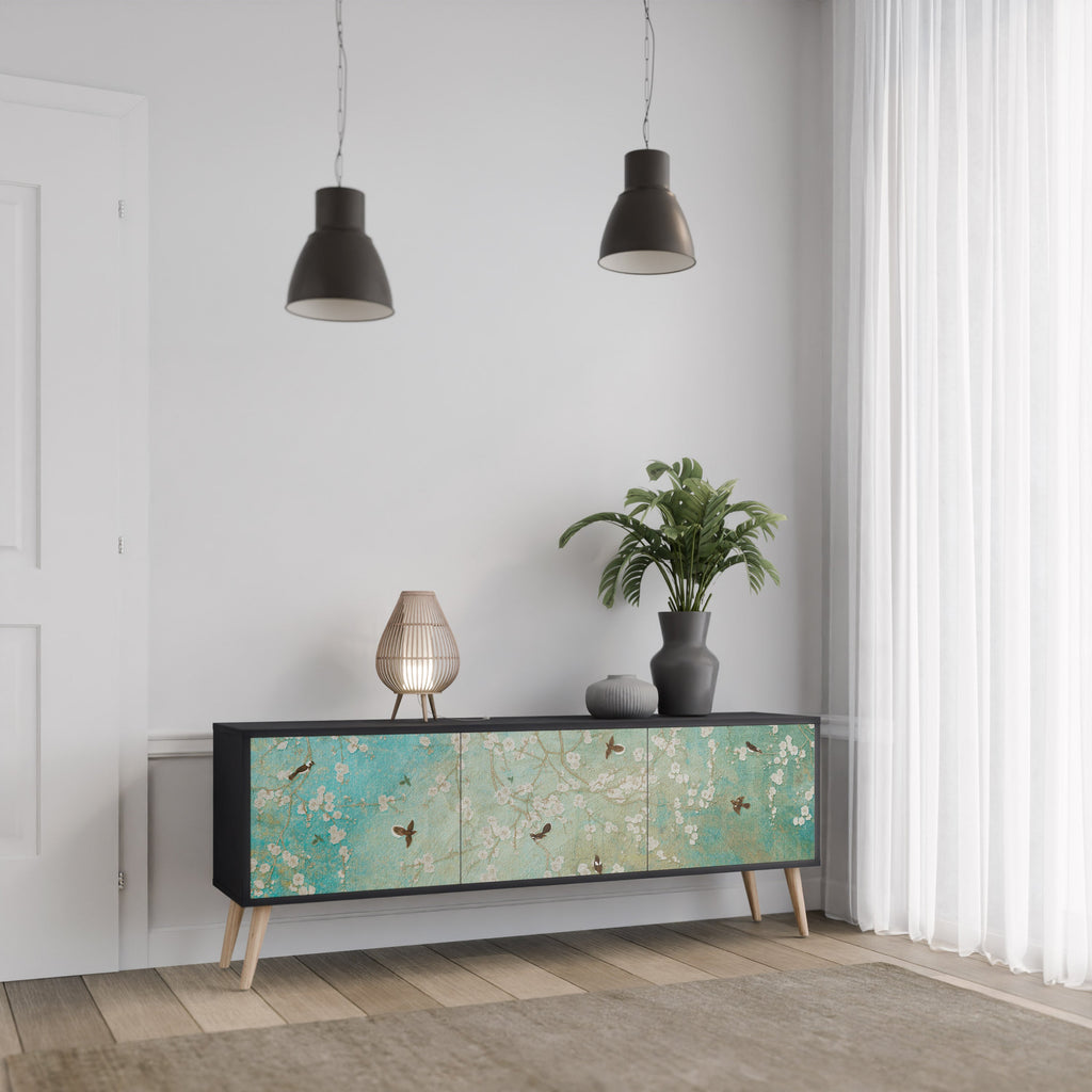 Βάση τηλεόρασης BLOOMING CHARM με 3 πόρτες σε μαύρο φινίρισμα