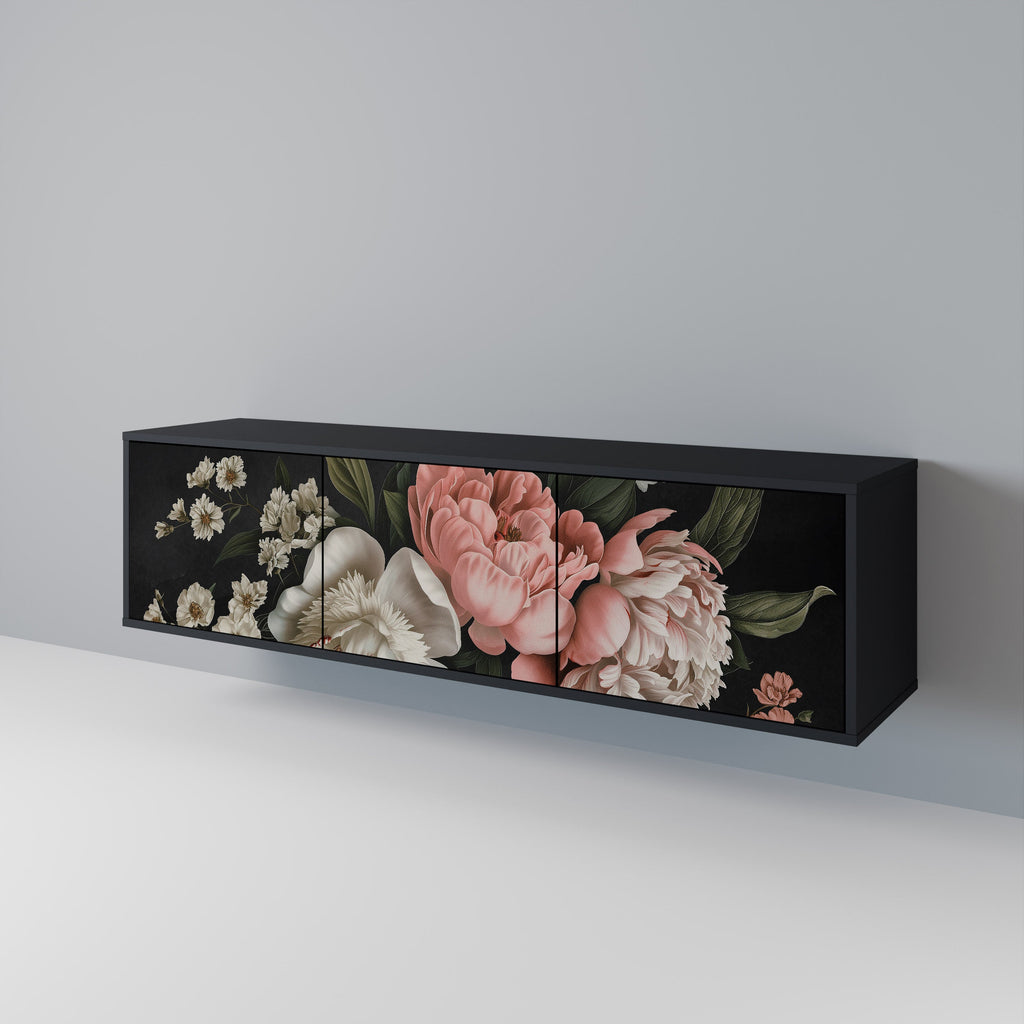 Βάση τηλεόρασης LUSH ELEGANCE με 3 πόρτες σε μαύρο φινίρισμα