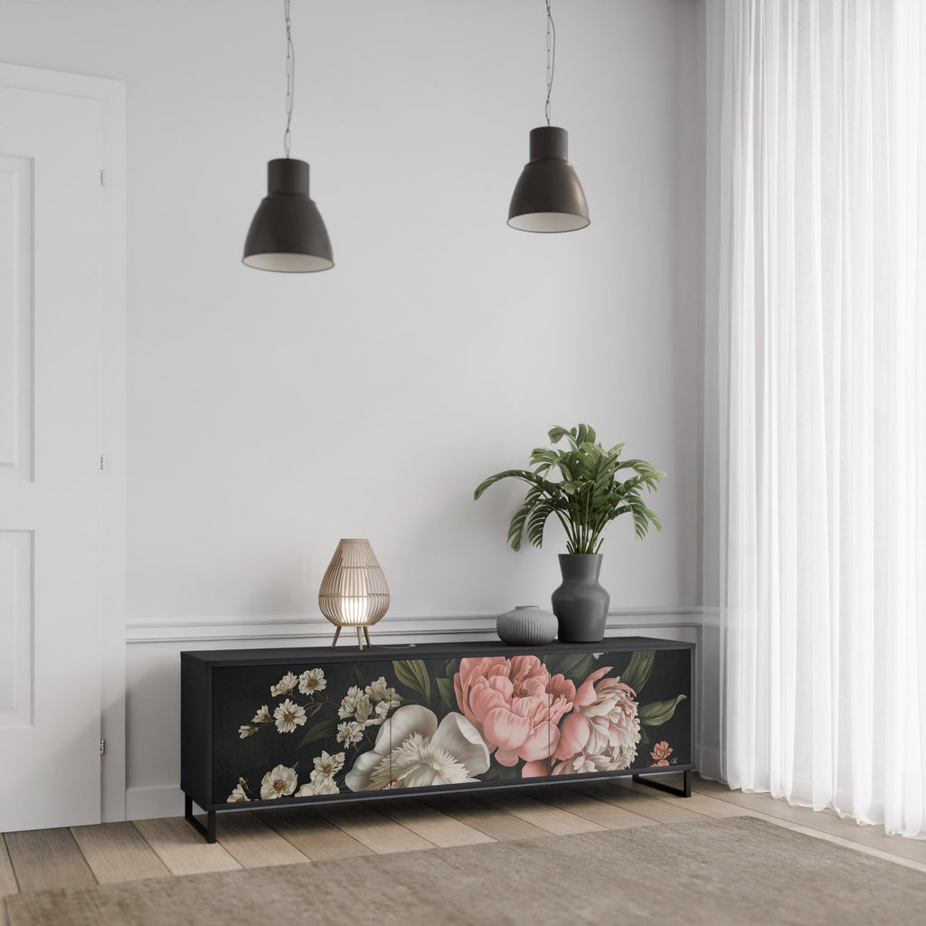 Βάση τηλεόρασης LUSH ELEGANCE με 3 πόρτες σε μαύρο φινίρισμα