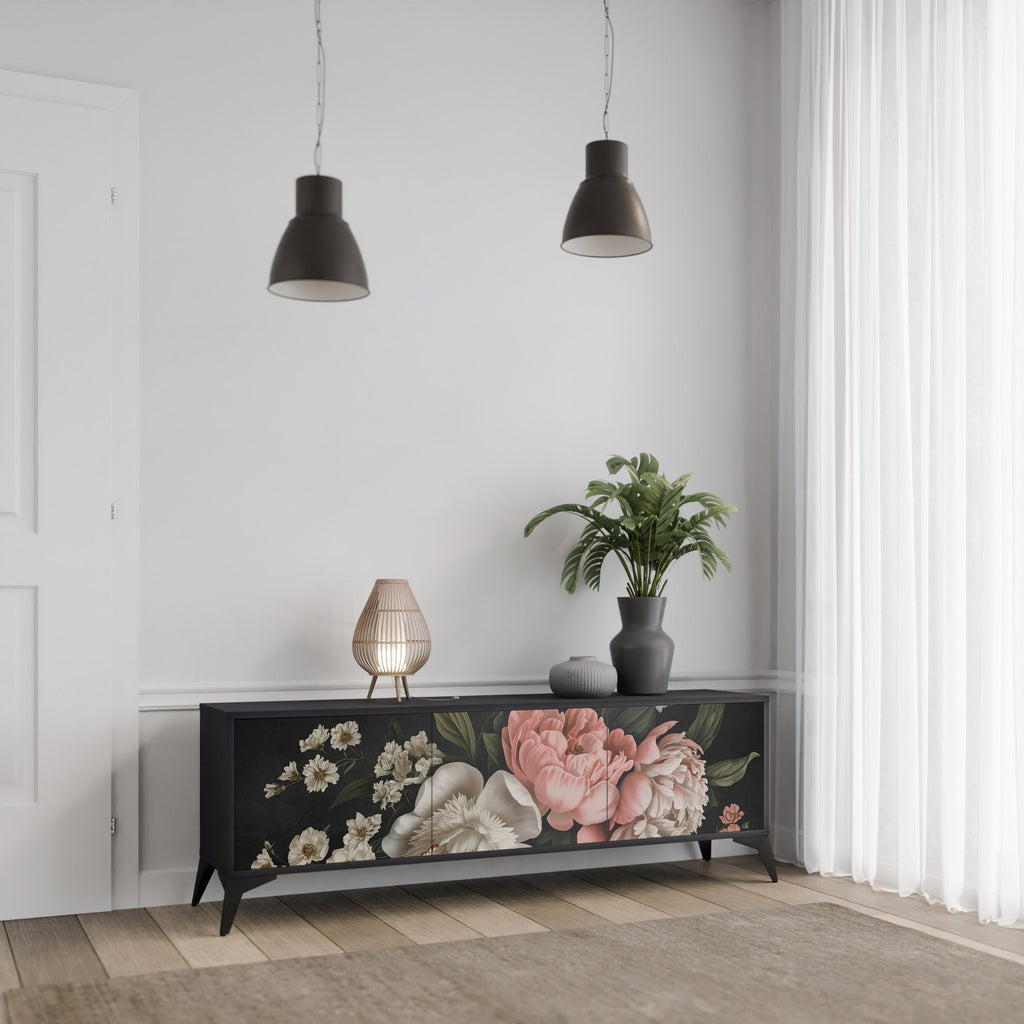 Βάση τηλεόρασης LUSH ELEGANCE με 3 πόρτες σε μαύρο φινίρισμα