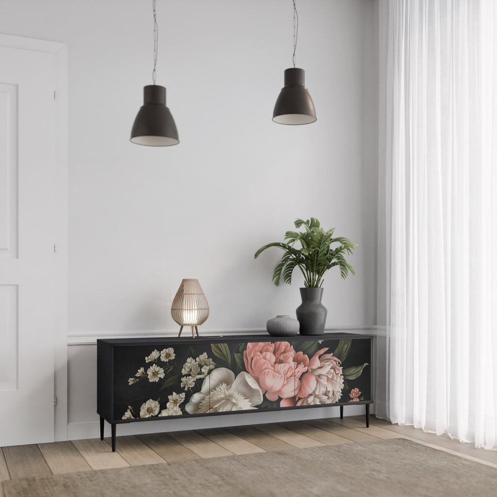 Βάση τηλεόρασης LUSH ELEGANCE με 3 πόρτες σε μαύρο φινίρισμα