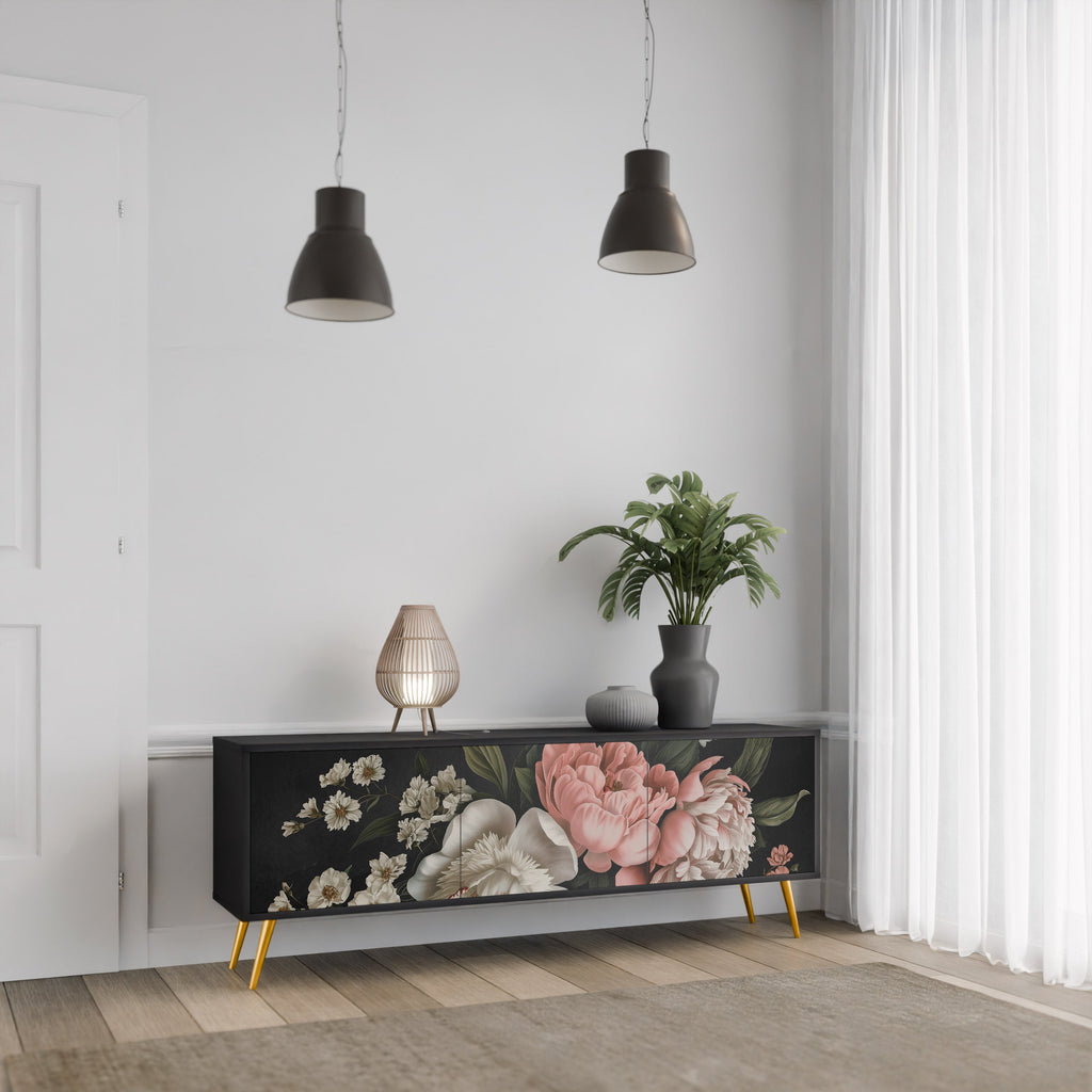 Βάση τηλεόρασης LUSH ELEGANCE με 3 πόρτες σε μαύρο φινίρισμα