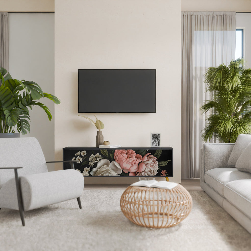 Βάση τηλεόρασης LUSH ELEGANCE με 3 πόρτες σε μαύρο φινίρισμα