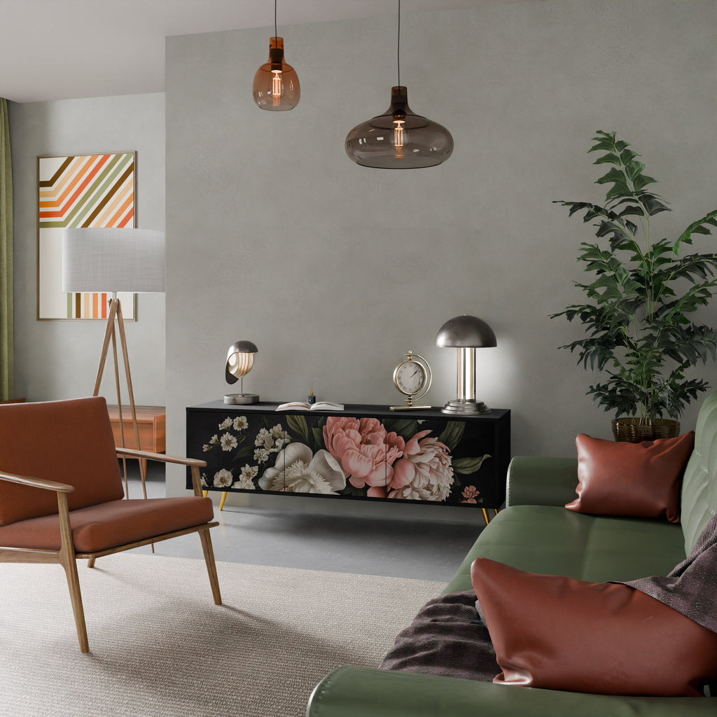 Βάση τηλεόρασης LUSH ELEGANCE με 3 πόρτες σε μαύρο φινίρισμα