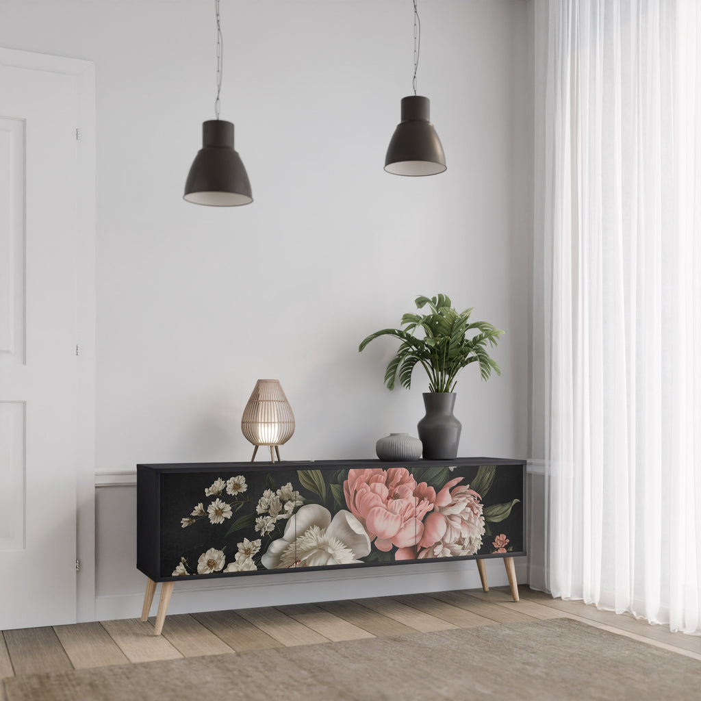 Βάση τηλεόρασης LUSH ELEGANCE με 3 πόρτες σε μαύρο φινίρισμα