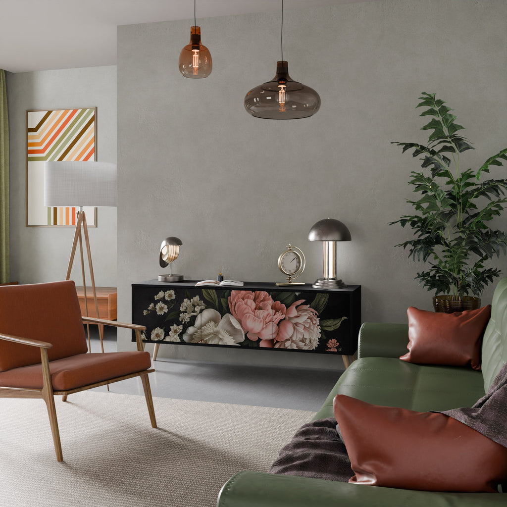Βάση τηλεόρασης LUSH ELEGANCE με 3 πόρτες σε μαύρο φινίρισμα