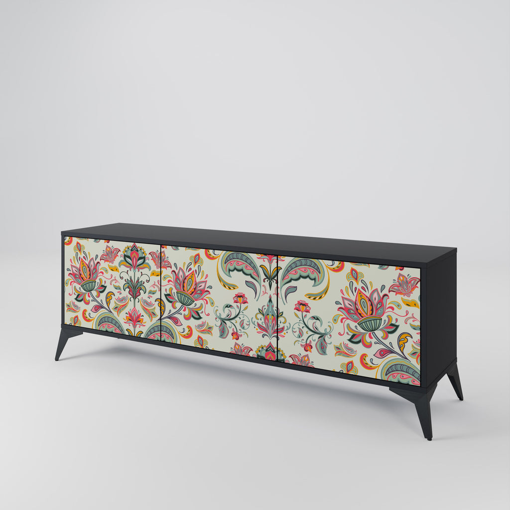 ORGANIC FOLKLORE 3-Door TV Stand in Black Finish