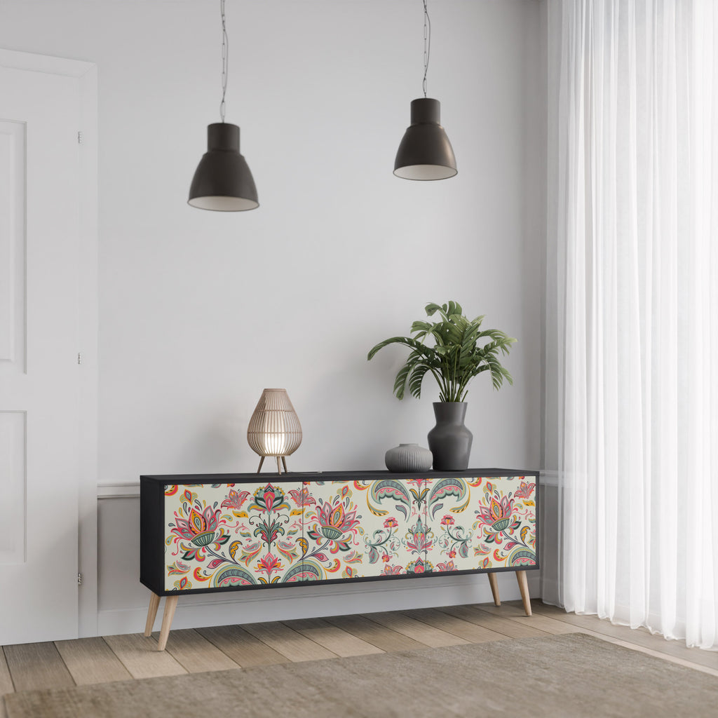 ORGANIC FOLKLORE 3-Door TV Stand in Black Finish
