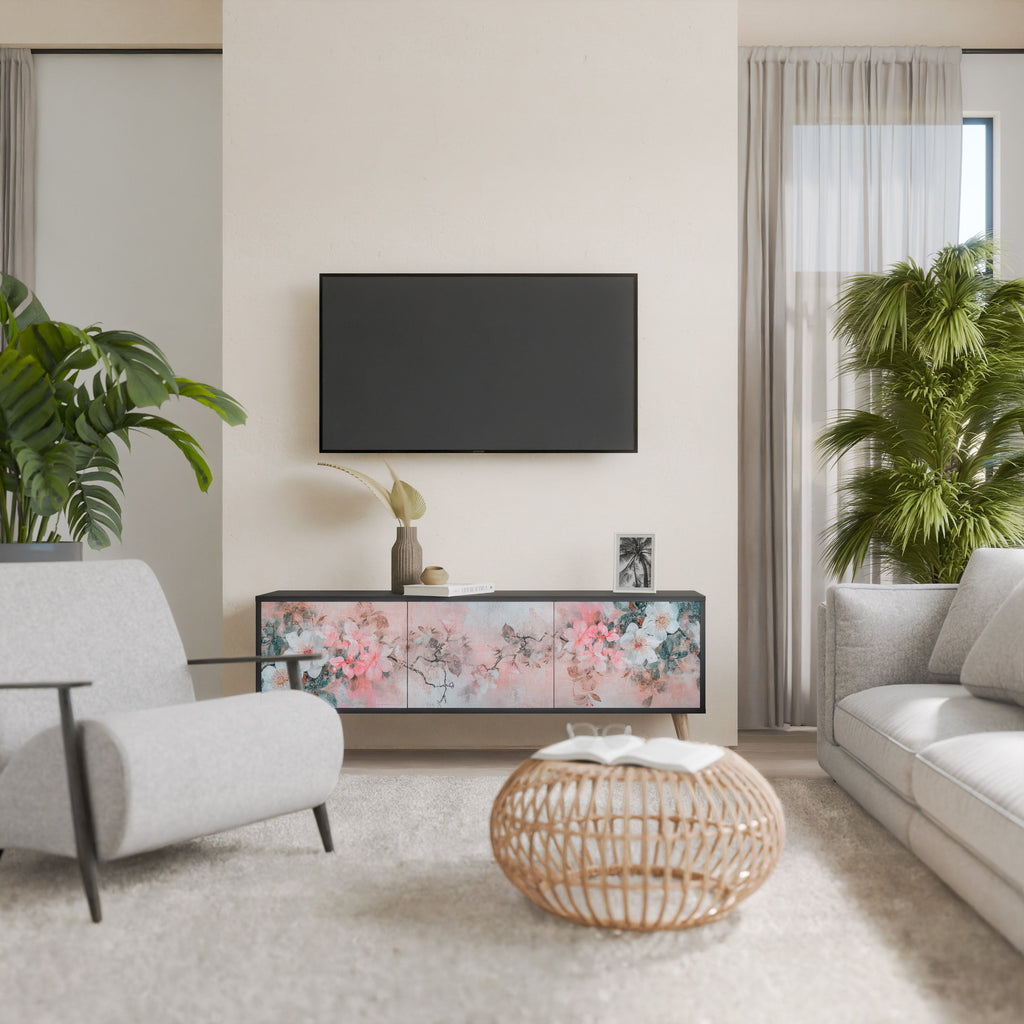 CHERRY BLOSSOM 3-Door TV Stand in Black Finish