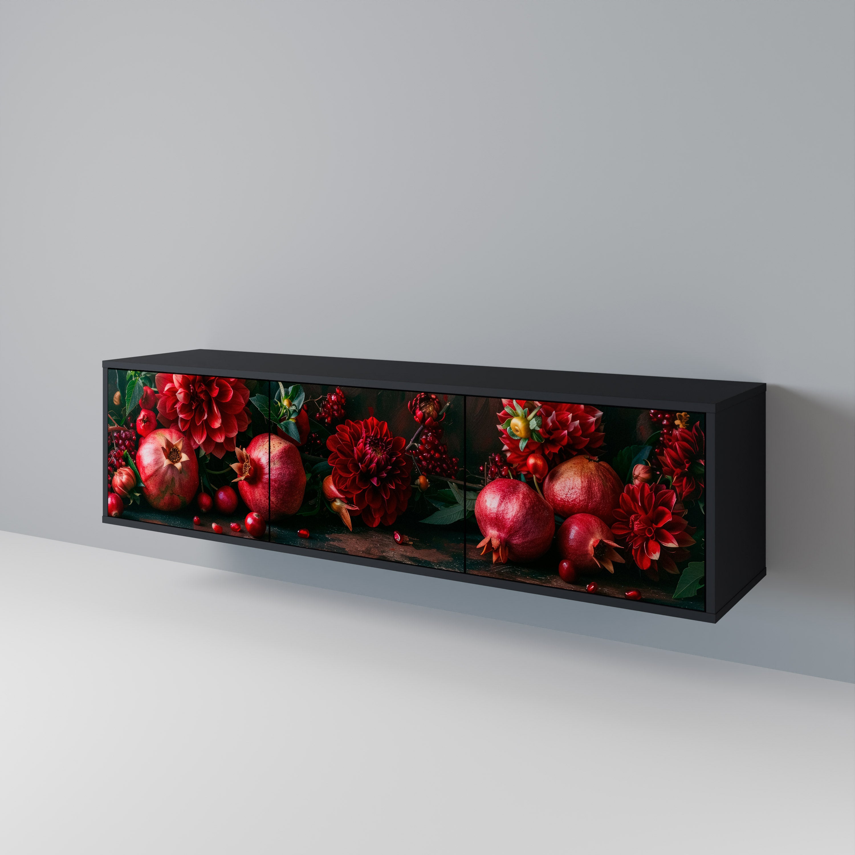 DAHLIAS AND POMEGRANATES 3-Door TV Cabinet