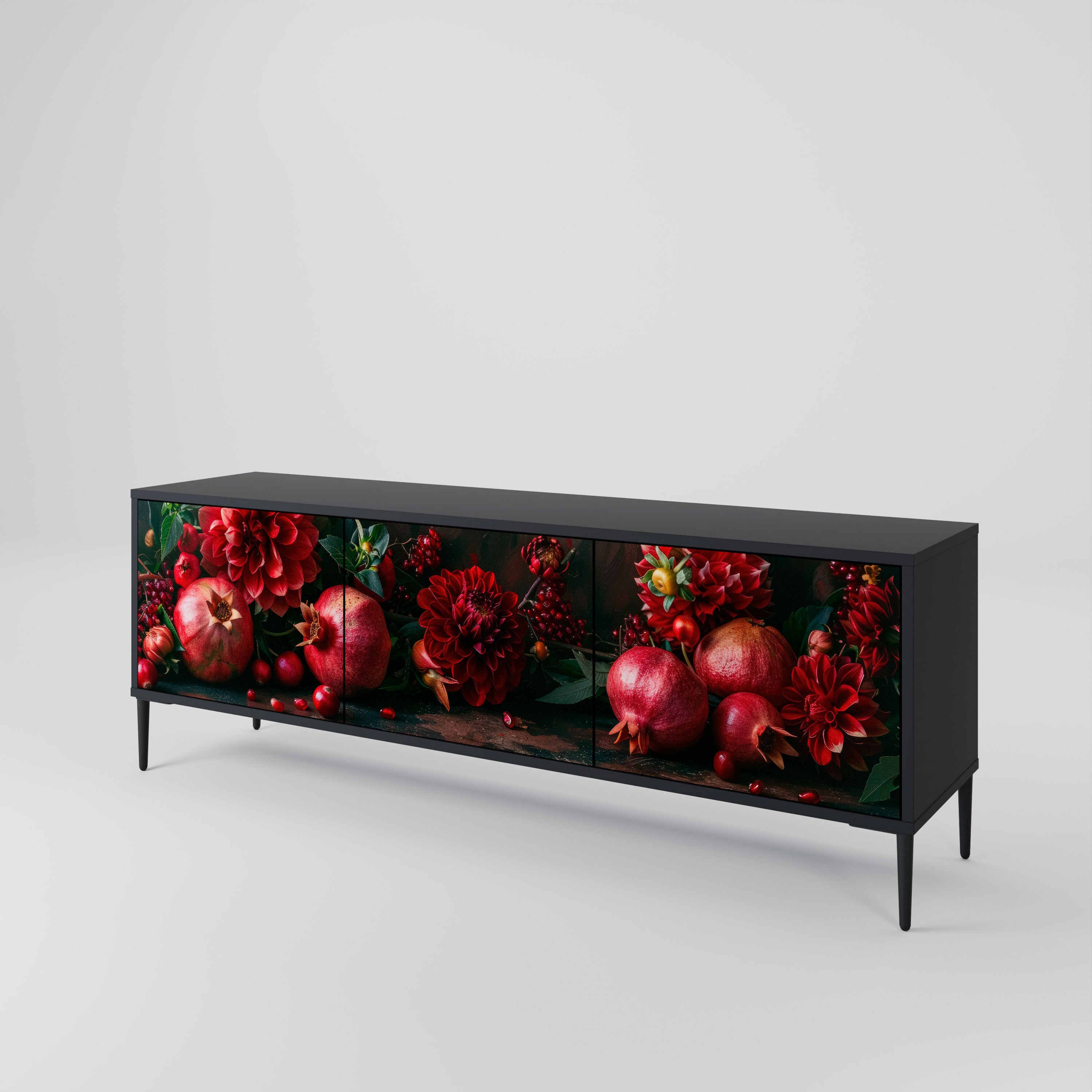 DAHLIAS AND POMEGRANATES 3-Door TV Cabinet