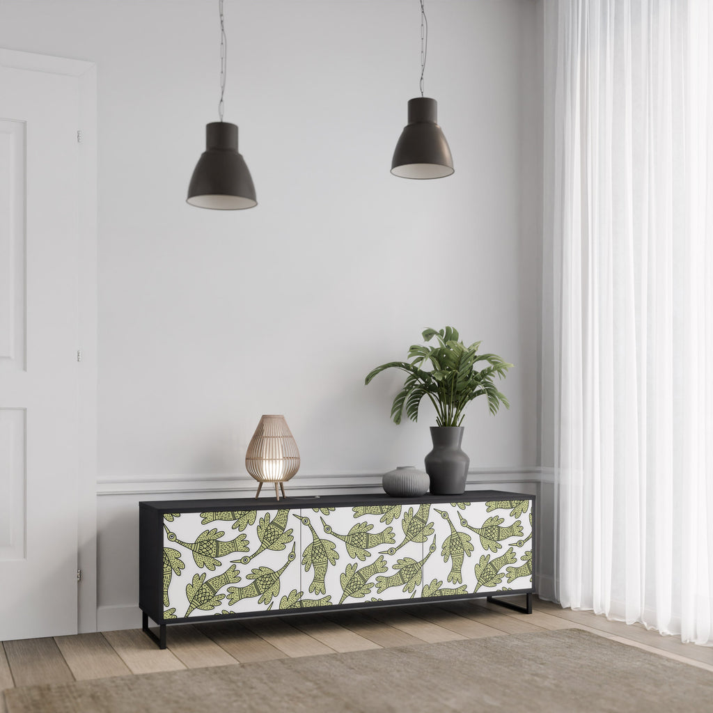 SEEDLING SONGBIRD 3-Door TV Stand in Black Finish