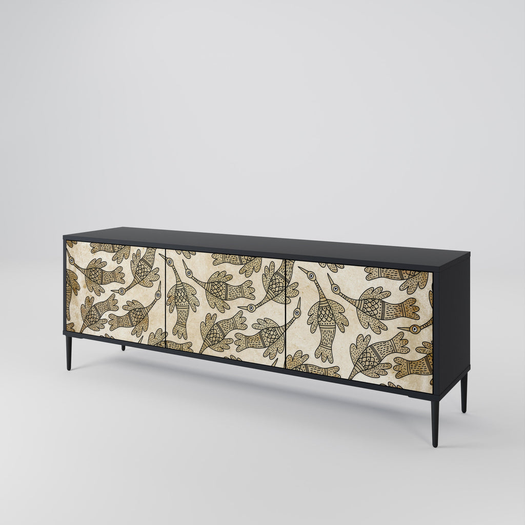 ALMONDINE SONGBIRD 3-Door TV Stand in Black Finish