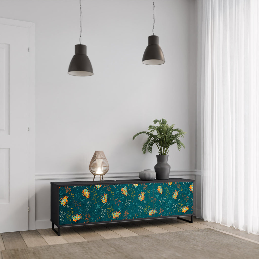 AUTUMN INSECTS 3-Door TV Stand in Black Finish