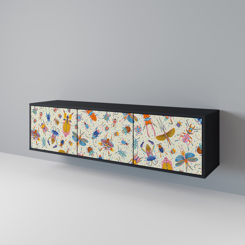 Βάση τηλεόρασης COLORFUL INSECTS με 3 πόρτες σε μαύρο φινίρισμα
