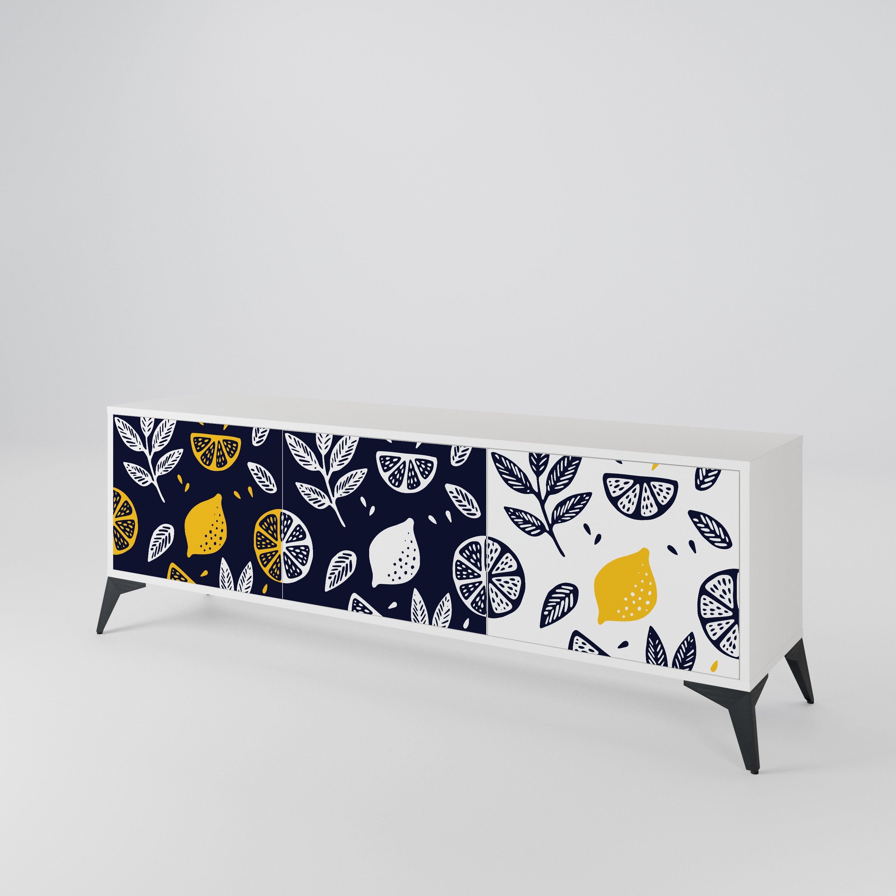 CITRUS BLACK AND WHITE 3-Door TV Cabinet